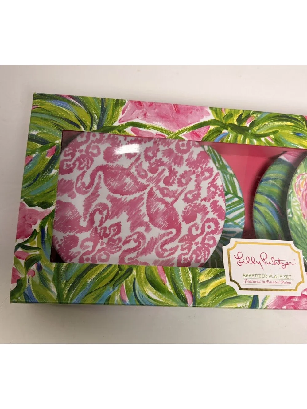Lilly Pulitzer Set Of 4 Appetizer Plates Painted Palms Design New In Box